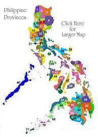 Philippine Map color coded indicating the capital Manila and provinces